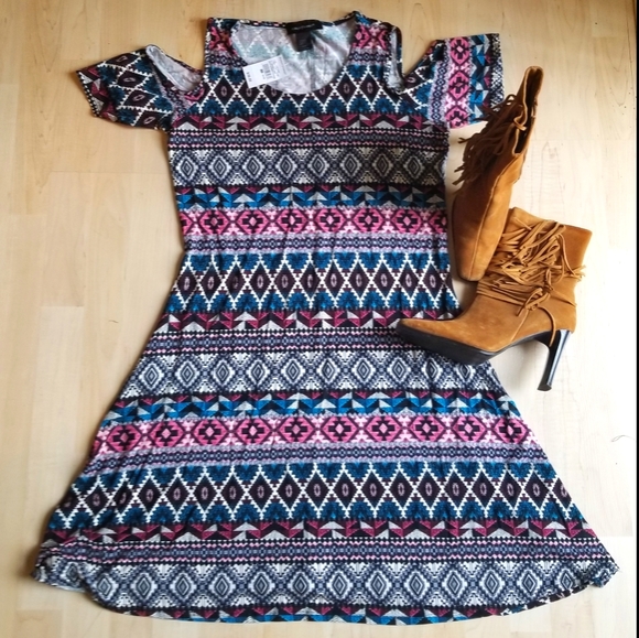 Ashley Stewart Cold Shoulder Tribal Print Dress - Picture 1 of 8
